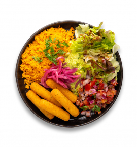 „Burrito bowl" su „Pico de gallo" salsa ir gruzdinta mocerala