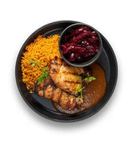 Grilled chicken thighs with Mole sauce
