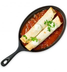 Enchilada with minced beef and kidney beans, in tomato salsa